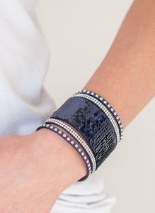 MERMAIDS Have More Fun Navy Blue/Silver Sequin Wrap Bracelet