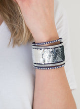 Load image into Gallery viewer, MERMAIDS Have More Fun Navy Blue/Silver Sequin Wrap Bracelet
