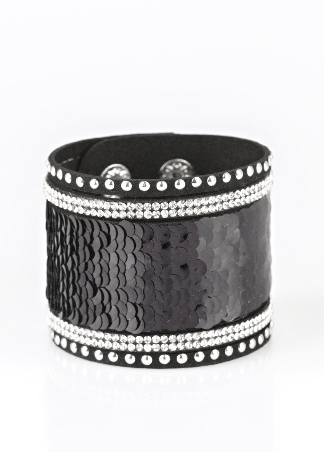 MERMAIDS Have More Fun Black/Silver Sequin Wrap Bracelet