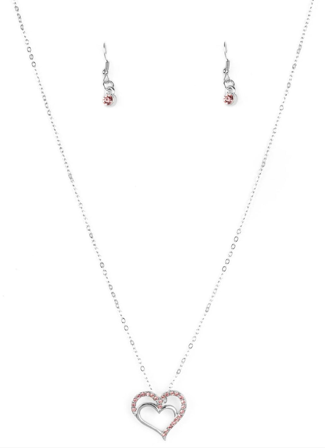 Double Your Heart Pink Necklace and Earrings