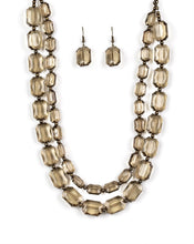 Load image into Gallery viewer, Ice Bank Brass Acrylic Necklace and Earrings
