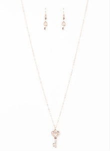Lock Up Your Valuables Rose Gold and Bling Necklace and Earrings