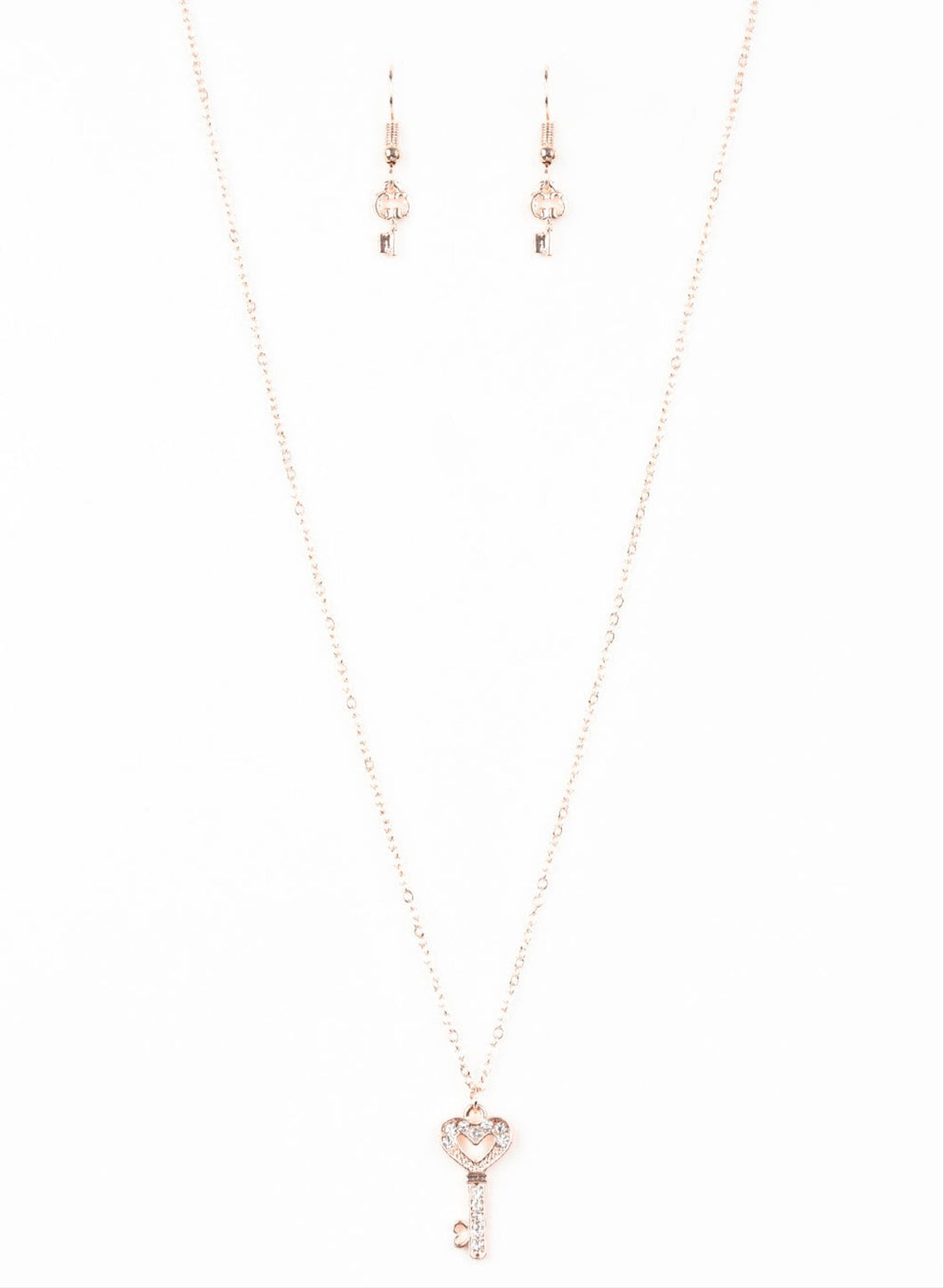 Lock Up Your Valuables Rose Gold and Bling Necklace and Earrings