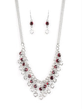 Load image into Gallery viewer, Valentines Day Drama Silver and Red Bling Necklace and Earrings
