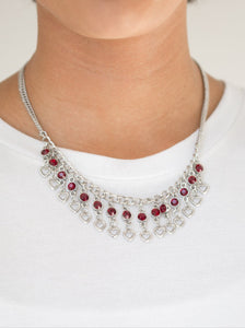 Valentines Day Drama Silver and Red Bling Necklace and Earrings