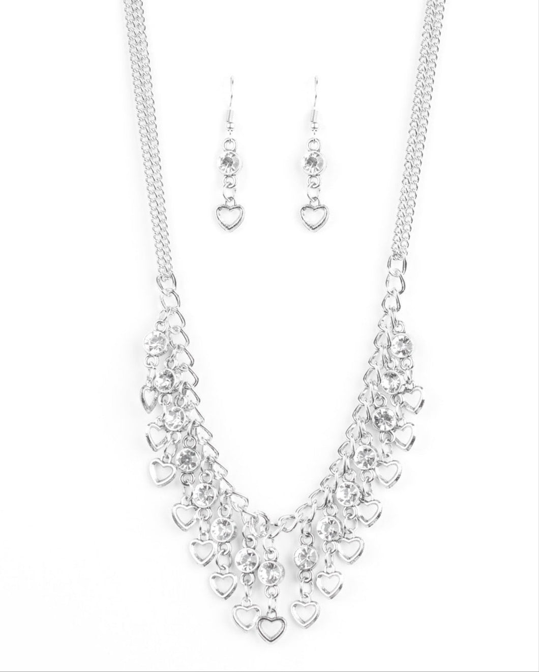 Valentines Day Drama Silver and Bling Necklace and Earrings