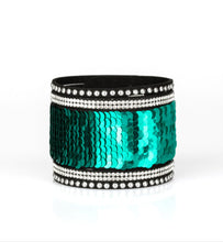 Load image into Gallery viewer, MERMAIDS Have More Fun Green/Silver Sequin Wrap Bracelet
