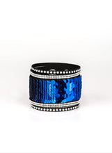 Load image into Gallery viewer, MERMAIDS Have More Fun Royal Blue/Silver Sequin Wrap Bracelet
