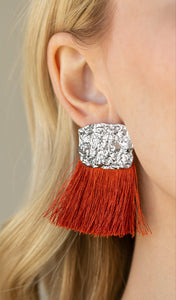 Plume Bloom Orange Tassel Earrings