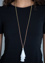 Load image into Gallery viewer, Triple The Tassel White Necklace and Earrings
