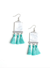 Load image into Gallery viewer, Tassel Retreat Blue and White Marble Earrings
