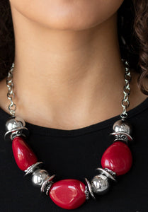 Vivid Vibes Red and Silver Necklace and Earrings