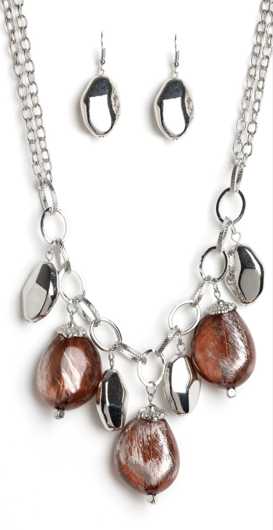 Looking Glass Glamorous Brown Necklace and Earrings