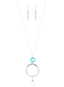 Optical Illusion Turquoise and Silver Lanyard and Earrings