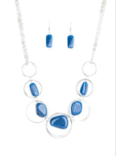 Load image into Gallery viewer, Travel Log Blue Necklace and Earrings
