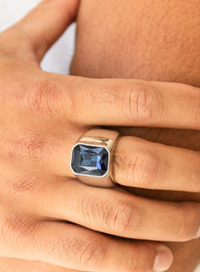 Scholar Men's/Unisex Blue and Silver Ring