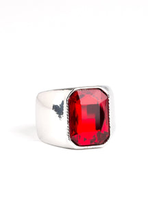Scholar Men's/Unisex Red and Silver Ring