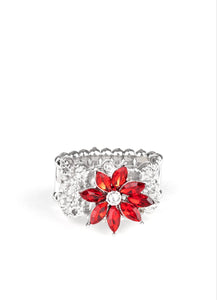 Brilliantly Blooming Red Bling Ring