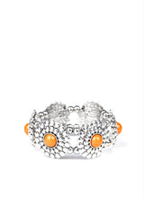 Load image into Gallery viewer, Bountiful Blossoms Orange and Silver Stretchy Bracelet
