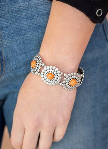 Bountiful Blossoms Orange and Silver Stretchy Bracelet