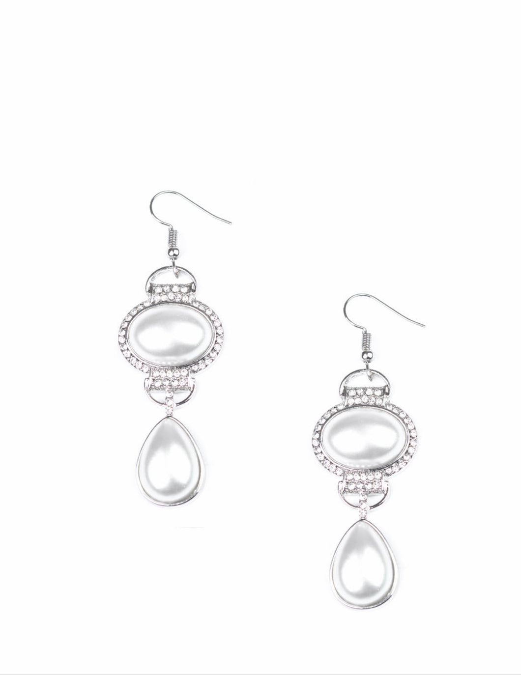 Icy Shimmer White Pearl and Bling Earrings