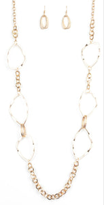 Abstract Artifact Gold Necklace and Earrings