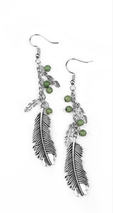 Find Your Flock Green Bead Feather Earrings