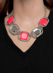 Pucker Up Neon Pink Necklace and Earrings