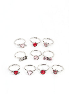 "Assorted Colors Valentine's" Kids Rings (Set of 5)