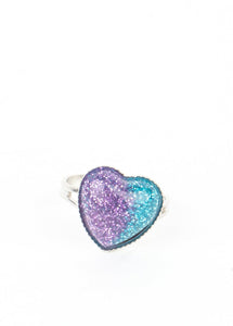 Assorted Colors Glitter Heart Starlet Shimmer (Kids) Rings (Set of 5)