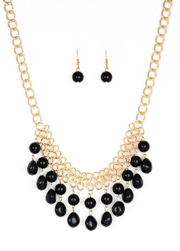 5th Avenue Fleek Black and Gold Necklace and Earrings