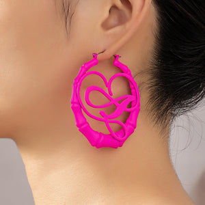 New Age Bamboo Hot Pink Hoop Earrings