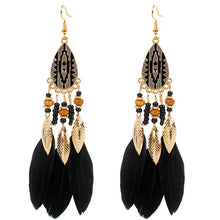 Load image into Gallery viewer, Down with Tribal Black Feather Earrings
