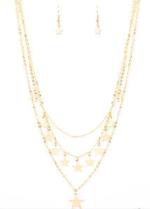 Americana Girl Gold Star Necklace and Earrings