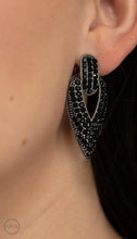 Load image into Gallery viewer, Blinged Out Buckles Black and Bling Clip-On Earrings
