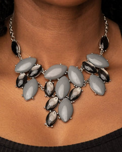 Date Night Nouveau Silver and Gray Necklace and Earrings
