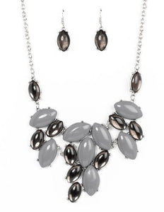 Date Night Nouveau Silver and Gray Necklace and Earrings