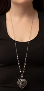 Doting Devotion Pink Heart Necklace and Earrings