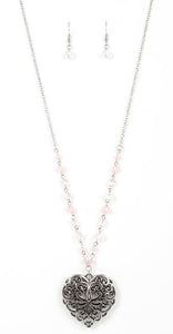 "Doting Devotion" Pink Heart Necklace and Earrings