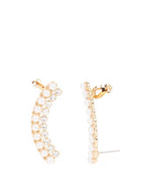 Load image into Gallery viewer, Doubled Down On Dazzle Gold, Pearl, and Bling Ear Crawler Earrings
