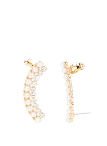 Doubled Down On Dazzle Gold, Pearl, and Bling Ear Crawler Earrings