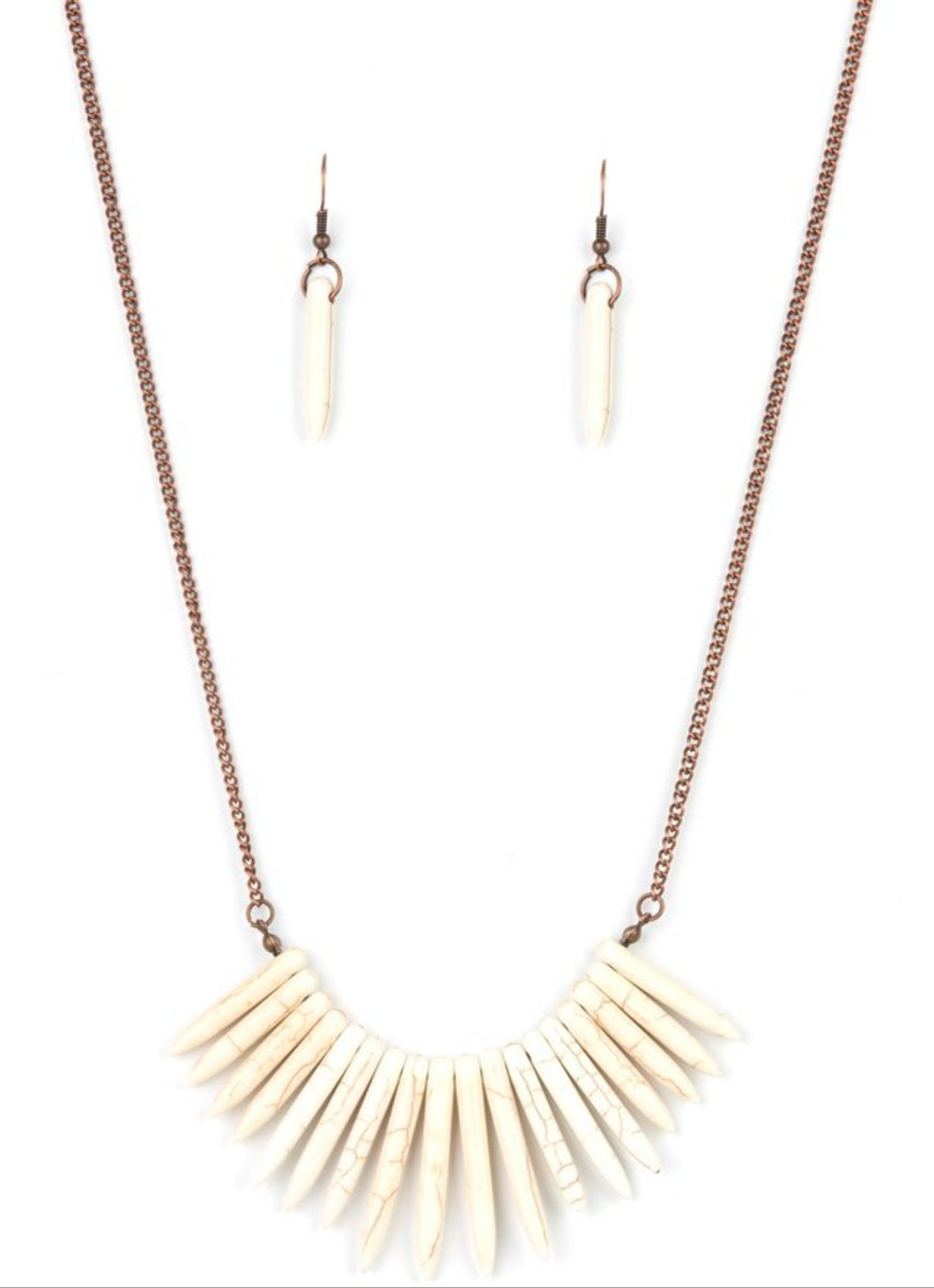 Exotic Edge White and Copper Necklace and Earrings