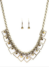 Load image into Gallery viewer, GEO Down In History Brass Necklace and Earrings

