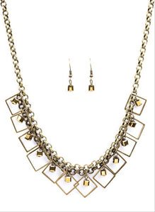 GEO Down In History Brass Necklace and Earrings