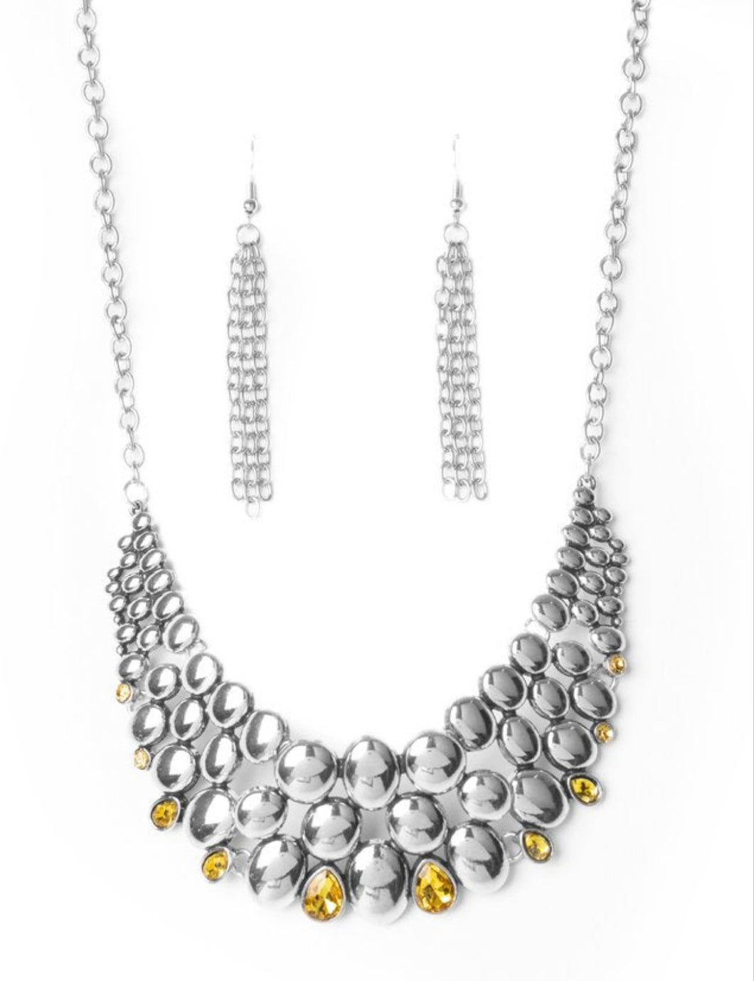 Powerhouse Party Silver and Yellow Necklace and Earrings