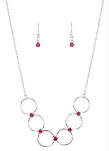 Regal Society Silver and Pink Rhinestone Necklace and Earrings