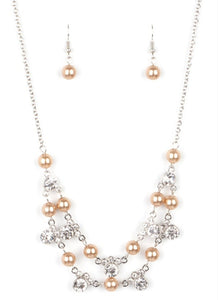 Royal Announcement Light Brown Pearl and Bling Necklace and Earrings