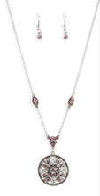 Load image into Gallery viewer, TIMELESS Traveler Pink and Silver Necklace and Earrings
