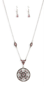 TIMELESS Traveler Pink and Silver Necklace and Earrings